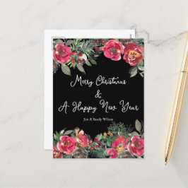 Postal Festiva Elegantes Navidades Rojos Flores Fondo Negro