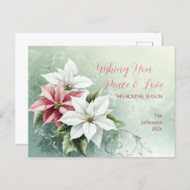 Postal Festiva Elegantes Navidades rosados blancos Poinsettias