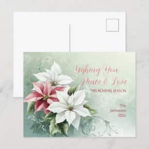 Postal Festiva Elegantes Navidades rosados blancos Poinsettias