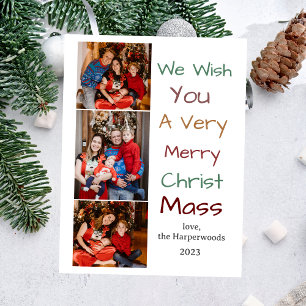 Postal Festiva Elegantes Navidades vacaciones Script Familia 3 Fo