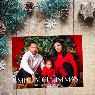 Postal Festiva Elegantes Navidades vacaciones Script Familia Una 