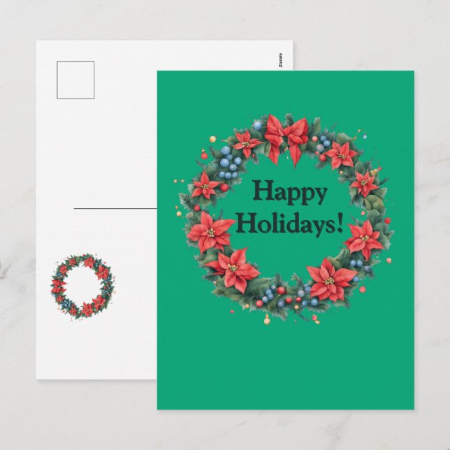 Postal Festiva Elegantes Navidades Wreath Postcard (Anverso / Reverso)