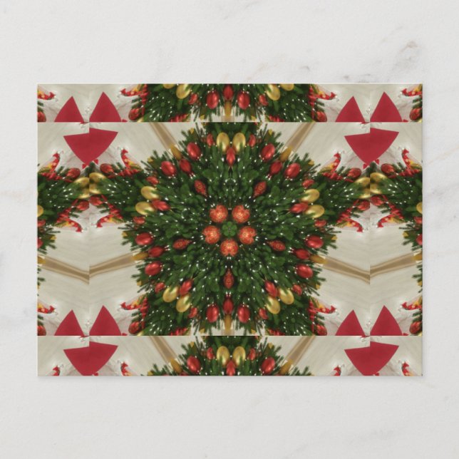 Postal Festiva Elegantes Navidades Wreath Red Green Kaleidoscópic (Anverso)