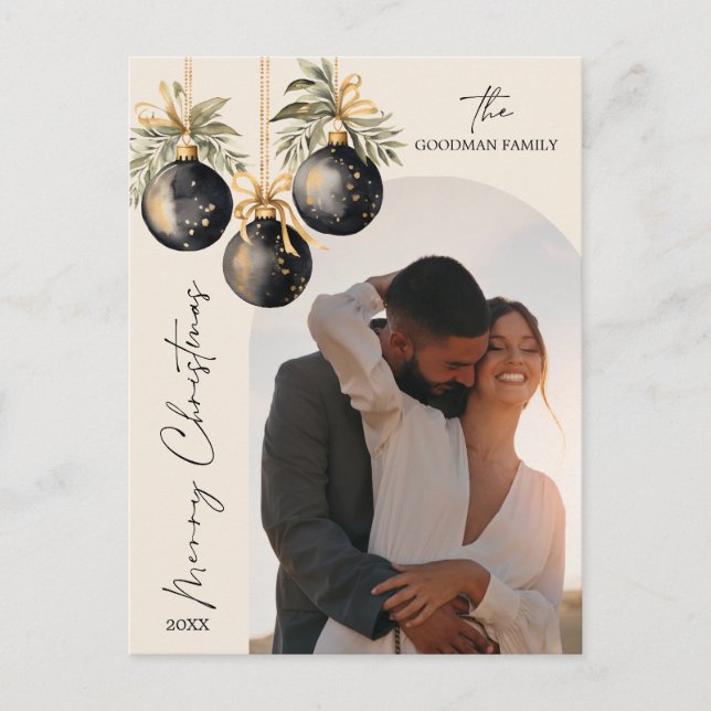 Postal Festiva Elegantes ornamentos negros dorados de arco Foto d (Anverso)