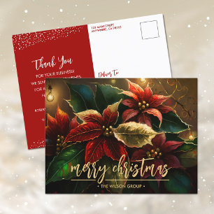 Postal Festiva Elegantes Poinsettias Navidades de negocios Gracia