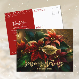 Postal Festiva Elegantes Poinsettias vacaciones de negocios Graci