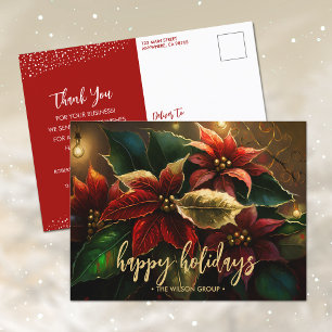 Postal Festiva Elegantes Poinsettias vacaciones de negocios Graci