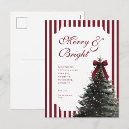 Postal Festiva Elegantes rayas de burgundy Navidades alegres y br