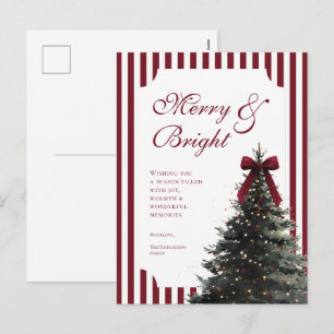 Postal Festiva Elegantes rayas de burgundy Navidades alegres y br