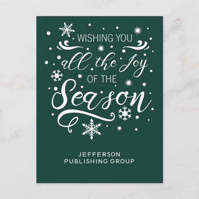 Postal Festiva Elegantes vacaciones verdes y blancas de negocios (Anverso)