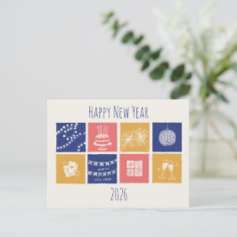 Postal Festiva Elementos Modernos del Año Nuevo 2026 Dibujados a 