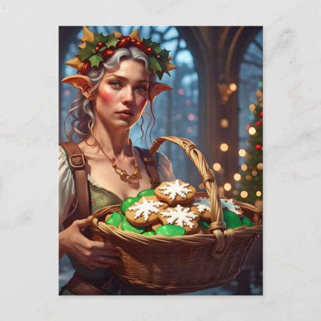 Postal Festiva Elf Con Navidades Cookies (Anverso)