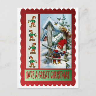 Postal Festiva Elf en la puerta