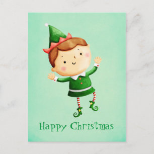 Postal Festiva Elf Navidades Cute