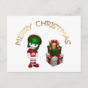 Postal Festiva Elf Navidades Cute