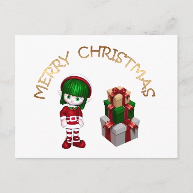 Postal Festiva Elf Navidades Cute (Anverso)