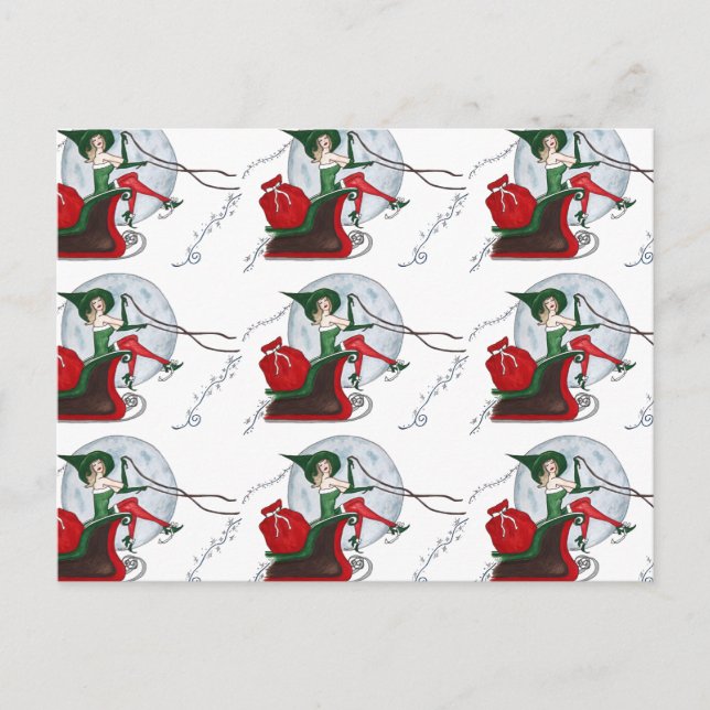 Postal Festiva Elf y Sleigh de Santa (Anverso)