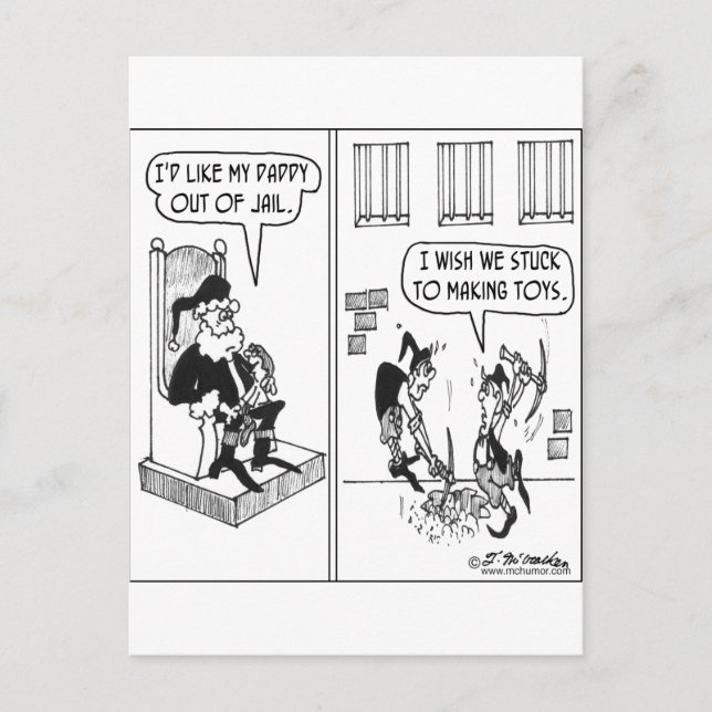 Postal Festiva Elfos de Santa ayudan a sacar a papá de prisión (Anverso)