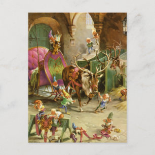 Postal Festiva Elfos de Santa Claus en taller sobre el Polo Norte