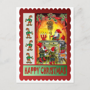 Postal Festiva Elfos en casa