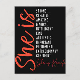 Postal Festiva Ella es Kamala, fuerte y creativo, asombroso y mág