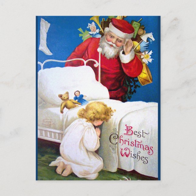 Postal Festiva Ellen H. Clapsaddle: Escuchando a Santa (Anverso)