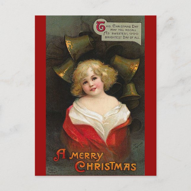 Postal Festiva Ellen H. Clapsaddle - Navidades Chica con campanas (Anverso)