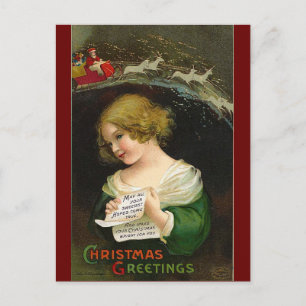 Postal Festiva Ellen H. Clapsaddle - Navidades Chica con carta