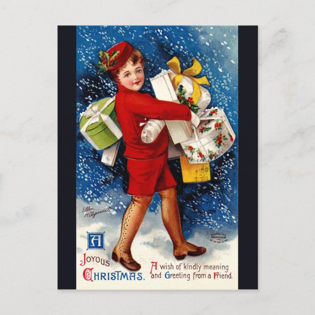 Postal Festiva Ellen H. Clapsaddle - Navidades Chica de compras (Anverso)