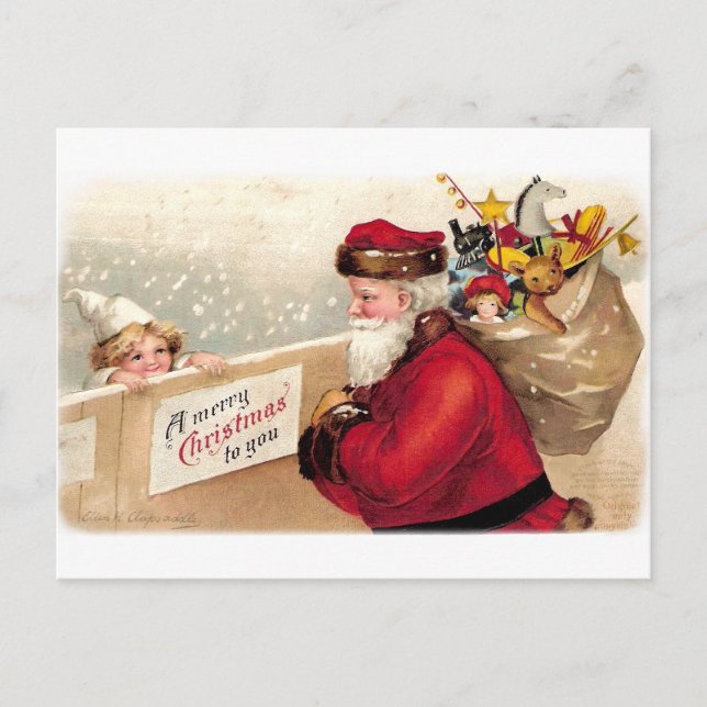 Postal Festiva Ellen H. Clapsaddle - Santa con niño (Anverso)