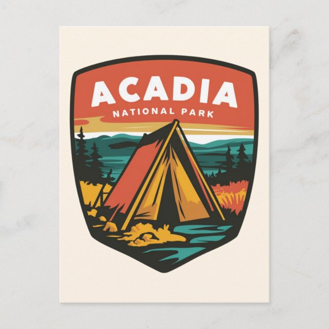 Postal Festiva Emblema de Campamento del Parque Nacional Acadia (Anverso)