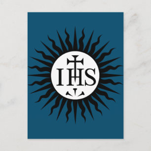 Postal Festiva Emblema del Monograma de la Compañía de Jesús