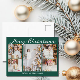 Postal Festiva Emerald Green Merry Christmas Photo Collage