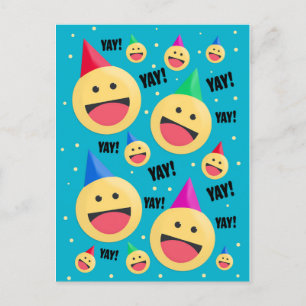 Postal Festiva Emocionadas Emojis de YAY en Gorras Fiestas