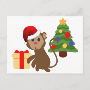 Postal Festiva emoji de monos santa claus