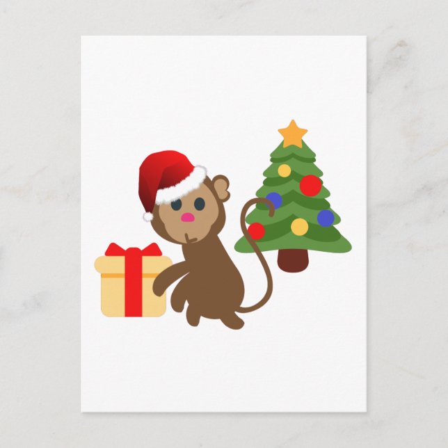 Postal Festiva emoji de monos santa claus (Anverso)