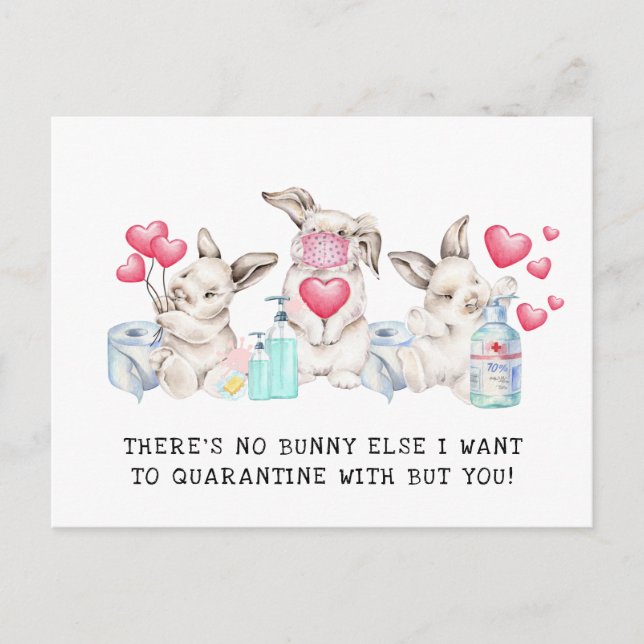 Postal Festiva En Cuarentena Con Usted | Cute Valentine Bunnies (Anverso)