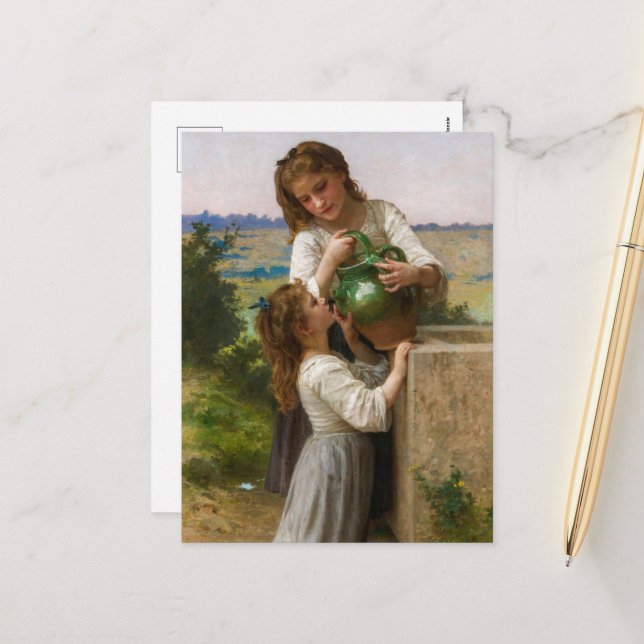 Postal Festiva En la Fuente: William Adolphe Bouguereau (Anverso/Reverso In Situ)
