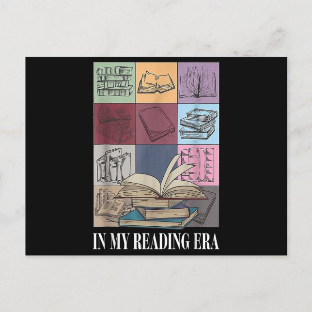 Postal Festiva En mi época de lectura, amante de los libros (Anverso)