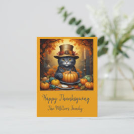 Postal Festiva Encantador gato festivo de Acción de Gracias disfr