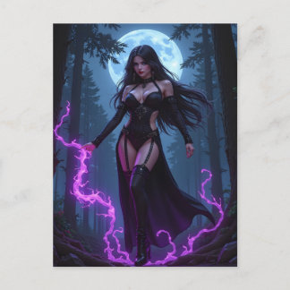 Postal Festiva Encantador gótico Purple Lightning Moon Halloween