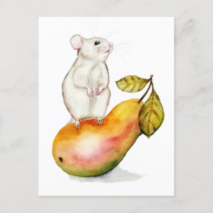 Postal Festiva Encantador ratón sobre una oreja