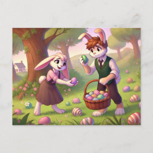 Postal Festiva Encantadora cacería de huevos de pascua