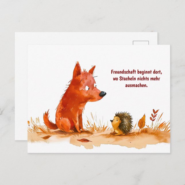 Postal Festiva Encuentro de Hedgehog y Perro de Comic acuarela (Anverso / Reverso)