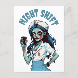 Postal Festiva Enfermera de turno nocturno Zombie - Café único de