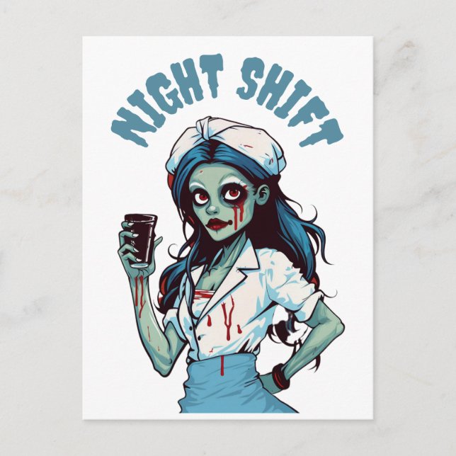 Postal Festiva Enfermera de turno nocturno Zombie - Café único de (Anverso)