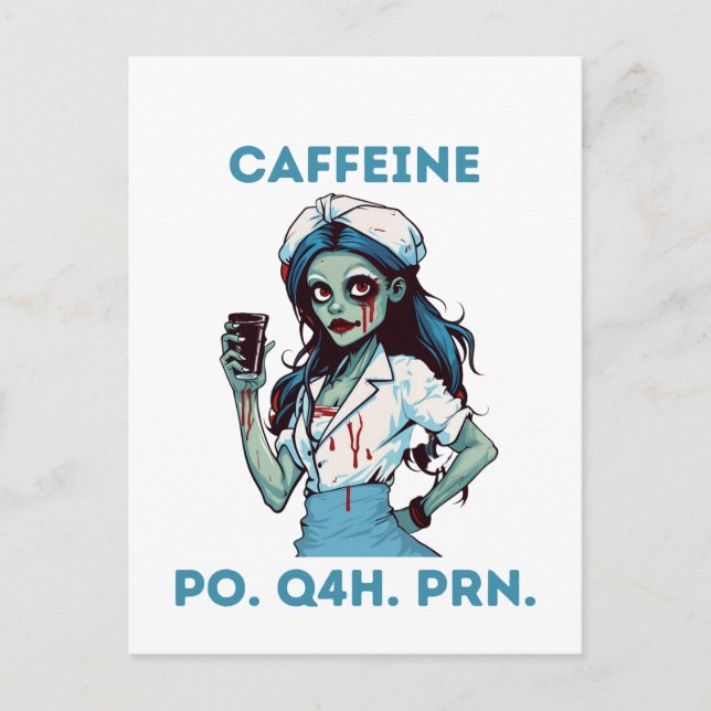 Postal Festiva Enfermera zombie Sobrevivir noche cambia café arte (Anverso)