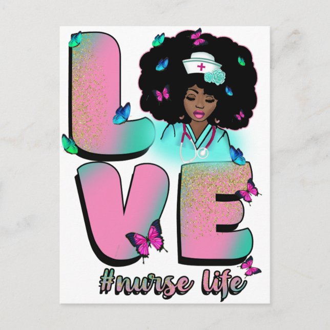 Postal Festiva Enfermería de la mujer melanina de enfermeras de e (Anverso)