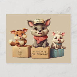 Postal Festiva Entrega de animales de dibujos animados lindos y d