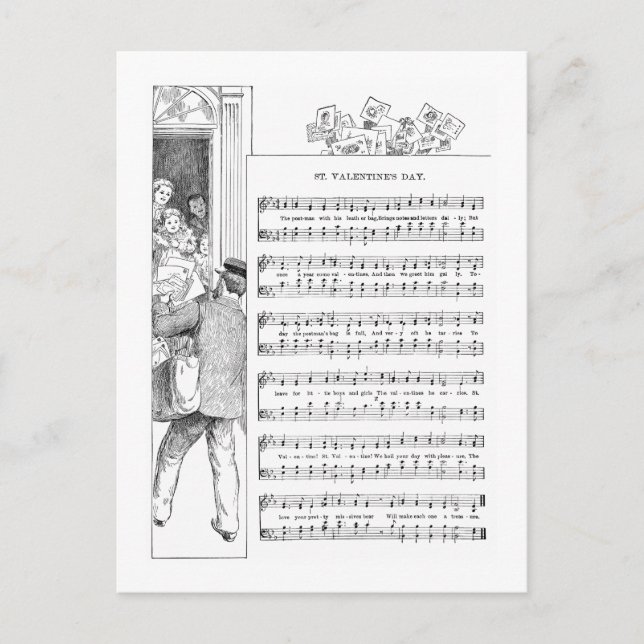 Postal Festiva Entregando música y canción de San Valentín (Anverso)